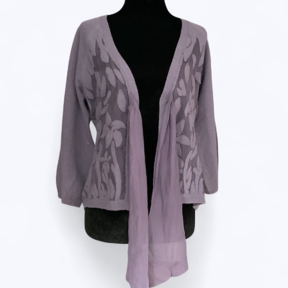 Anthropologie Guinevere Lilac Purple Wool Silk Burnout Tie Front Cardigan SZ M - Picture 3 of 11